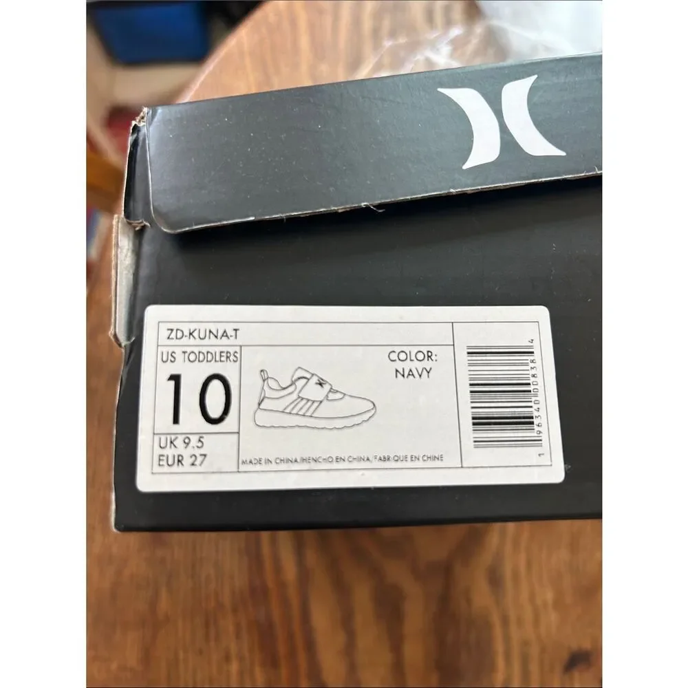 Hurley Deep Navy ⚓️ and White Kids Mesh Hook-and-Loop Sneakers in box 📦
